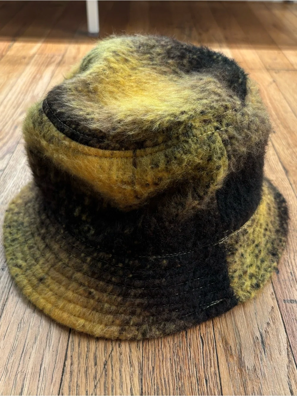 Urban Outfitters Yellow & Black Fuzzy Bucket Hat